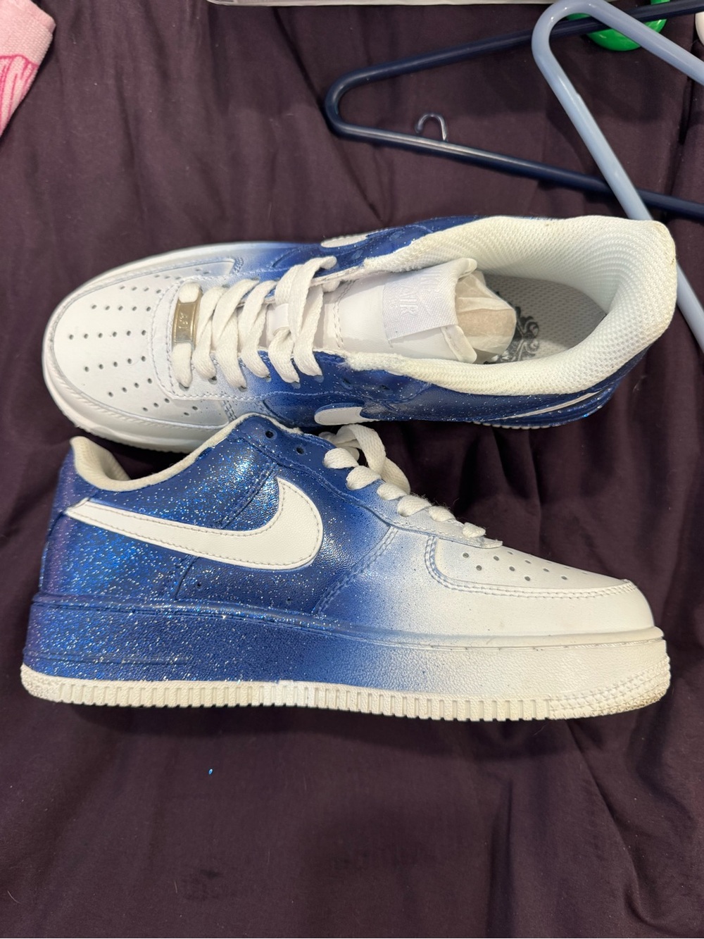 Nike Air Force 1s Size 7-blue ombré glitter